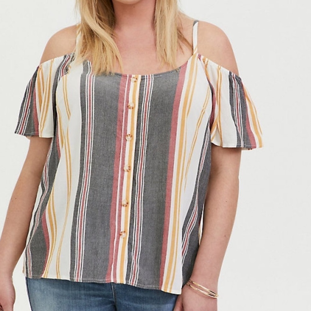 Torrid Stripe Button Cold Shoulder Top